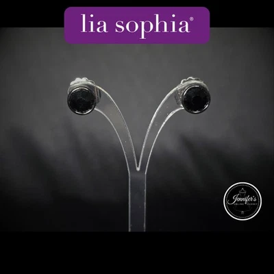 NOVO Brincos Redondos Lia Sophia Corte Diamante Preto e Hematita - Imagem 1 de 4