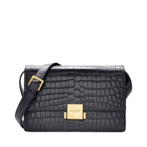 Saint Laurent Black Croc Velschus Gold Medium Crossbody Bag 118577703 - Picture 1 of 3