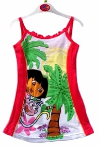 NEW QUALITY DORA GIRL'S COTTON DRESS WITH PRINT OF DORA & SEQUIN AGE UPWARDS - Bild 1 von 1