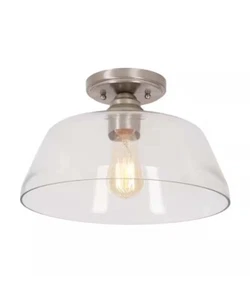 Catalina 13"W 1-Light Semi Flush Mount Vintage Light Brushed Nickel Glass Shade - Picture 1 of 7