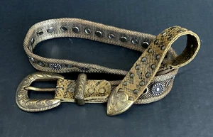 Vtg 80s Belt Gold Tone Pewter Mesh Metal Studded Snakeskin Leather USMECO PARIS - Picture 1 of 14
