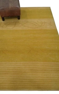 Handgeknüpfter 4X6 Gold, braune Streifen modernes Design Wolle Kunst Seide Flächenteppich-DD/OC79 - Bild 1 von 9