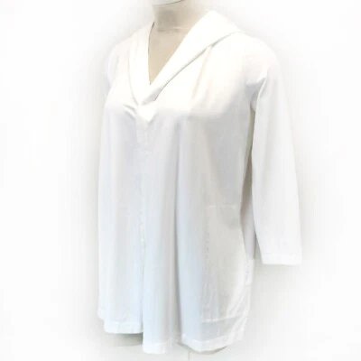 Sudadera con capucha tejida jersey blanca Eileen Fisher frente abierto cárdigan grande Foto 1 de 4