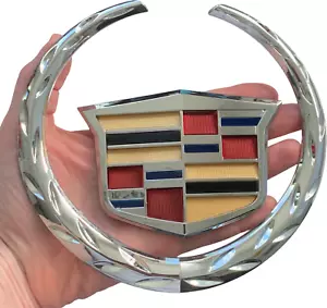 Cadillac Grille Emblem Hood Badge 6 Inch Wreath & Crest Logo - Picture 1 of 9