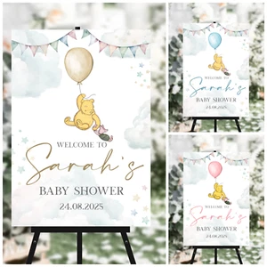 Letrero de bienvenida personalizado Winnie the Pooh globo estrellas y nubes baby shower - Imagen 1 de 12