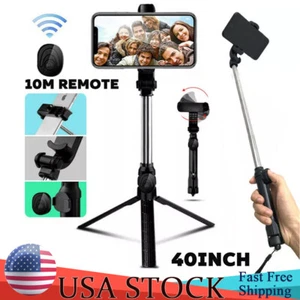 40in Selfie Stick Tripod Stand Phone Holder w/ Wireless Bluetooth Remote Control - Photo 1 sur 12