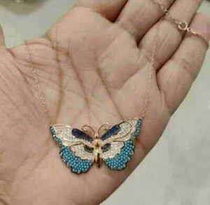 Free Chain 2Ct Round Lab Created Diamond Butterfly Pendant 14K Rose Gold Plated - Picture 1 of 4