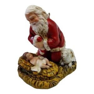 1983 Kneeling Santa Praying Over Baby Jesus Figure Ornament R.P. Gauer - Picture 1 of 10
