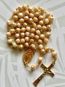 AB Champagne Colour Austrian Crystal Glass Bead Holy Rosary for Catholic Gift - Picture 1 of 5