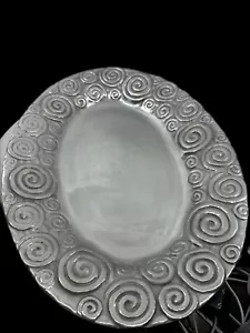 Vintage Large Oval Pewter Platter - Made in Mexico - Swirl Pattern ,19.25” Artsy - Picture 1 of 21