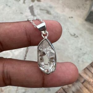 Natural Herkimer Diamond Raw Pendant with 925 Sterling Silver