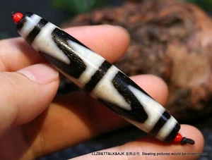 Energy Tibetan Old Agate Oily Patina Sharp Tiger-tooth Totem Long dZi Bead 7CM - Picture 1 of 11