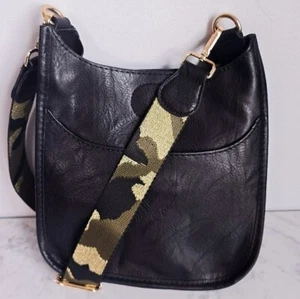 Ah-Dorned, Black Vegan Leather Camo Crossbody Strap Small Messanger Bag Purse - Picture 1 of 9