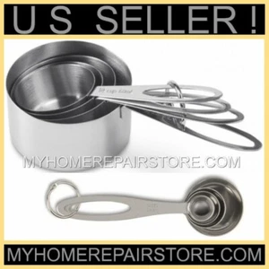 US VERKÄUFER! KOSTENLOSER VERSAND!—EDELSTAHL—MESSBECHER & MESSLÖFFEL—8-TEILIGES SET - Bild 1 von 11