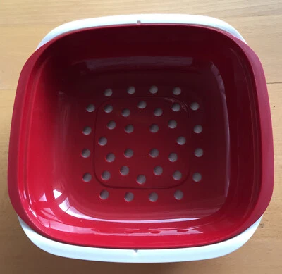 Tupperware Allegra Servierschale Rot/Weiß Schüssel Siebeinsatz Siebservierer NEU - Bild 1 von 4