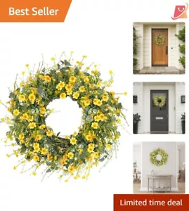 Vibrant Spring Summer 24" Wreath - Yellow Daisy with Eucalyptus and Lavender - Picture 1 of 8