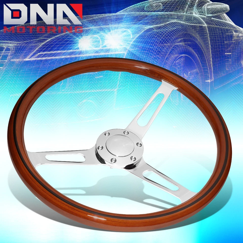 38CM 2"DEEP DISH STAINLESS STEEL SPOKES 6-BOLT CLASSIC WOOD GRAIN STEERING WHEEL - Imagem 1 de 4