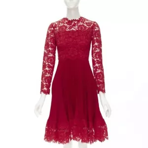 VALENTINO red floral lace knife pleat skirt cocktail dress IT38 XS - Picture 1 of 12