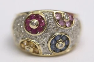 Le Vian Dome Design Ring Adorned with Diamonds & Multi-Colored Sapphires Size 7 - Picture 1 of 8