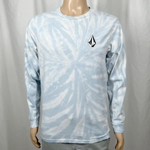 Volcom Men's Medium Blue White Tie Dye Modern Fit Stone Logo Long Sleeve T-Shirt - Picture 1 of 8