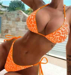 Womens Sexy Push Up Bikini String Swimsuit Thong Swimwear Leopard Bathing Suits - Picture 1 of 53