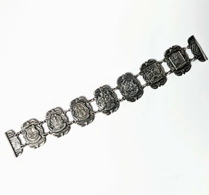 Bracciale Vintage Argento Sterling 900 Colombiano City Panel Araldico Sud America - Foto 1 di 7