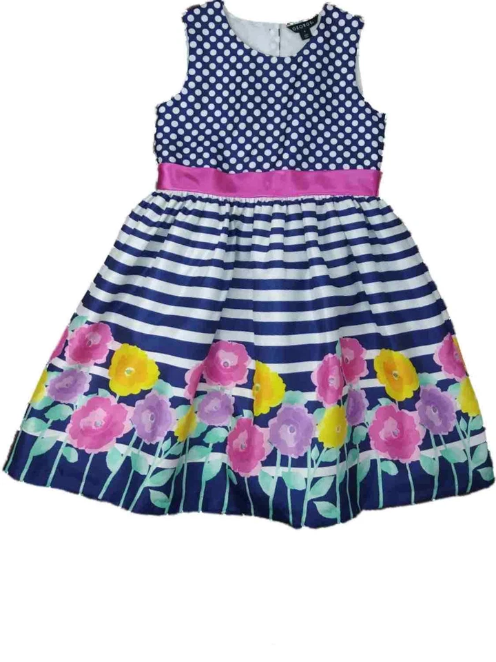 Vestido para niñas grandes a lunares a rayas floral fiesta de vacaciones sedoso flor niña Foto 1 de 1