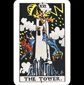 Tarot Card Metal Sign 8x12 Tower Waite Smith Deck Fire Lightning Strike Men Fall - Picture 1 of 2