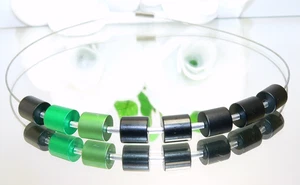 Halsreif Halskette Collier Kette Walze Aluminium schwarz grün hellgrün 299L - Picture 1 of 10