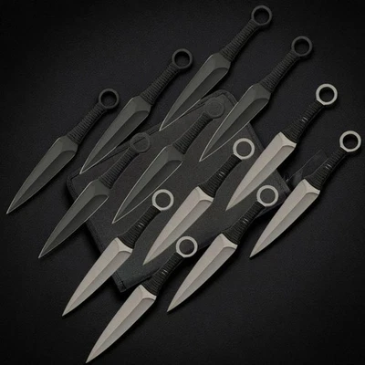 12pc THROWING KNIVES 6" Naruto Kunai FIXED BLADE Knife Set NINJA Dagger + Pouch - Image 1 of 4