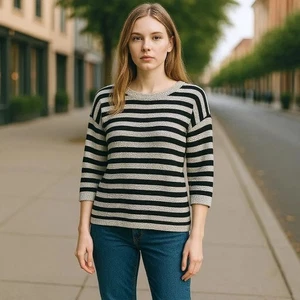 * LIZ CLAIBORNE Oversized Black and Gray Textured Striped Pullover Top Ladies L - Picture 1 of 5