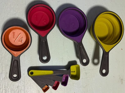 Collapsible Silicone Measuring Cups and Plastic Spoons 8 Piece Set, Multi-Color - Image 1 of 3