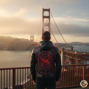 Leather Hoodie Spider Inspired | Biker Streetwear Pullover | 3D Embroidery - Picture 1 of 9