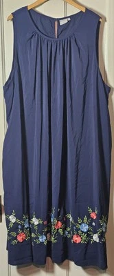 Eshakti Dress Woman Plus 5X Navy Blue Floral Embroidered  Sleeveless Cottagecore - Image 1 of 4