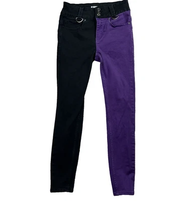 Pantalones de mezclilla Hot Topic negros y morados de tiro alto súper ajustados talla 5 grunge elásticos Foto 1 de 4