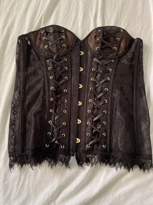 Black Lace Corset Bustier Lingerie Top With Lace-Up Adore Me Back & Lightly Padd - Image 1 of 4