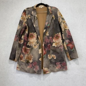 Solitaire Blazer Womens Large Watercolor Floral Print Open Front Patch Pockets - Picture 1 of 8