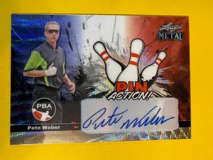 DA100611 2024 Leaf Metal PBA Pin Action Red White Blue Wave Pete Weber AUTO 8/10 - Picture 1 of 2
