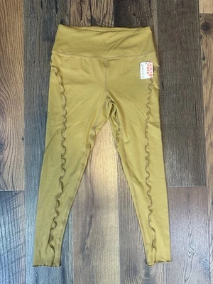 FREE PEOPLE HIGH RISE EXPOSED SEAMS LEGGINGS IN GOLDEN OLIVE SIZE M BOHO - Image 1 of 4