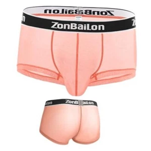 ZONBAILON Mens Sexy Underwear See Through Silk Boxer Pouch Briefs Large Orange - Picture 1 of 8