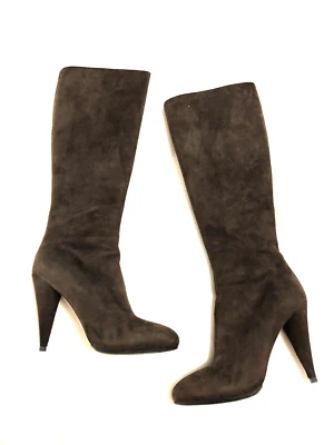 Prada Marrón Gamuza Cremallera Tacón Botas Talla 38  Foto 1 de 4