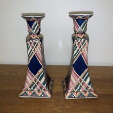 Vintage Oklahoma Importing Company Hand Painted Ceramic 8.5” Pair Candle Holders