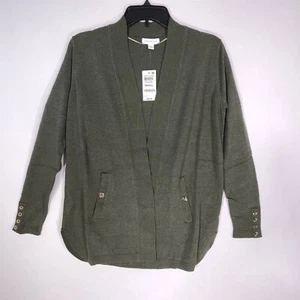 Charter Club Cardigan Womens Small Olive Green Stretch Pockets Long-Sleeve - Picture 1 of 12