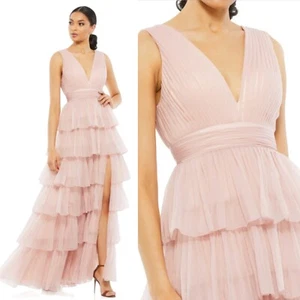 Ieena Mac Duggal Size 10 Ruffle Tiered Sleeveless Gown Rose Pink 26594 Dress - Picture 1 of 9