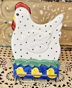 Bezaubernde Vintage Keramik geflecktes Huhn & 3 Baby Küken Löffel Rest (lesen) - Bild 1 von 5