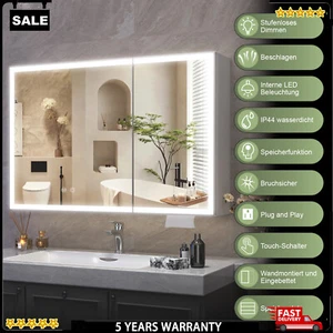 LED Light Bathroom Medicine Cabinet Wall Mounted Mirror Cabinet Anti-fog IP44 - Picture 1 of 16