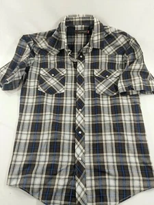 Roper Western Pearl Snap Shirt Mens L Standard Fit Short Sleeve Plaid Blue Brown - Picture 1 of 8
