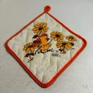 1 Vtg 70’s chicken floral square pot holder hot pad kitschy country kitchen farm - Picture 1 of 5