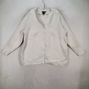 Ivory Pure Linen V Neck Classic Lightweight Casual Top Women Blouse Plus Size 2X - Picture 1 of 18