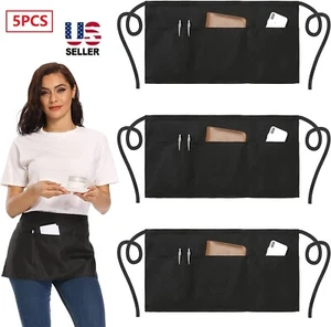 5Pack Waitress Aprons with 3 Pockets Waist Aprons for Women Men Commercial USA - Picture 1 of 12